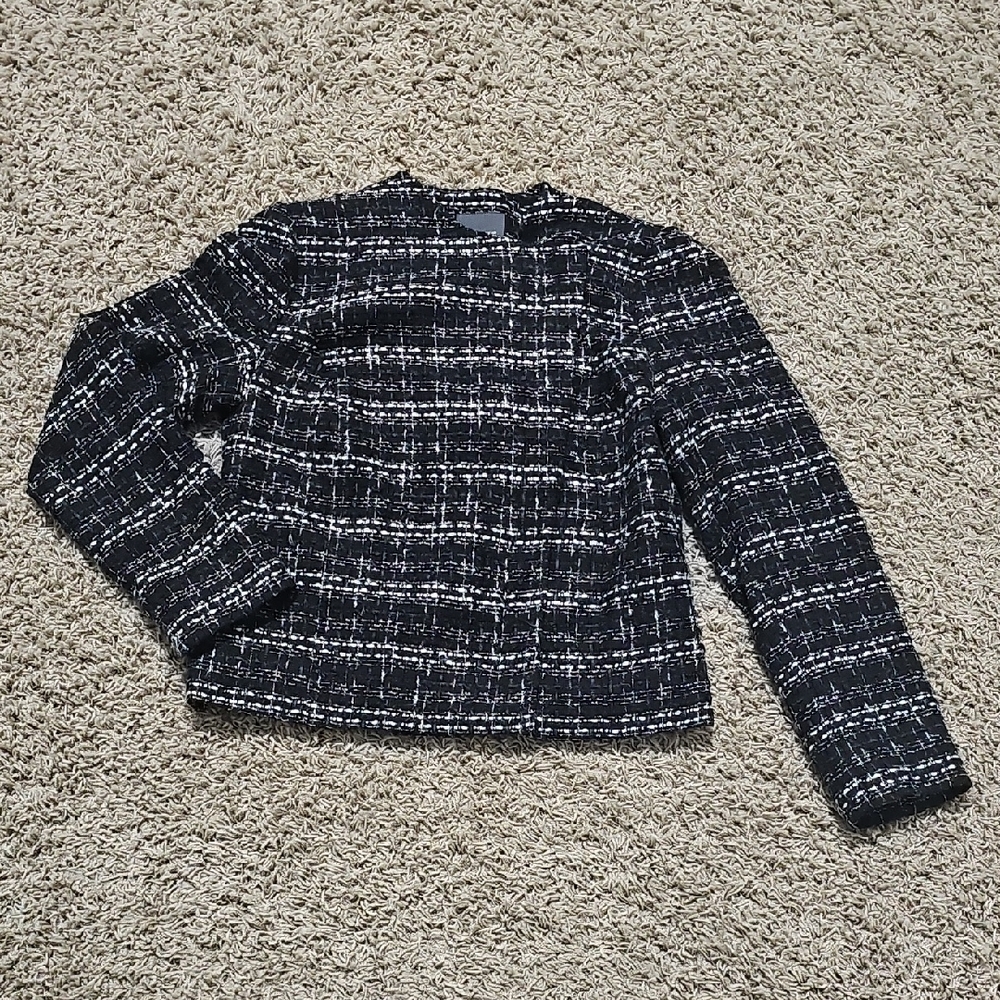 The Limited Tweed Jacket Moto Woven Zip Up Blazer 4 Small Black & White Coat